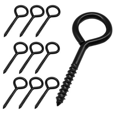 Imagem de Cionyce 10 ganchos de olhal de 13 cm, parafuso de olhal preto grande rosqueado para pendurar com segurança, amarrações, aplicações internas e externas e cabos de fixação de madeira