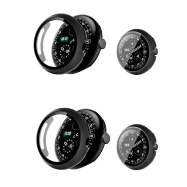 Imagem de NOUKAJU Pacote com 2 capas para Google Pixel Watch 4 de 45 mm, smartwatch com capa protetora, película de vidro temperado 9H integrada, PC rígido, protetor de tela para Google Pixel Watch 4 SmartWatch