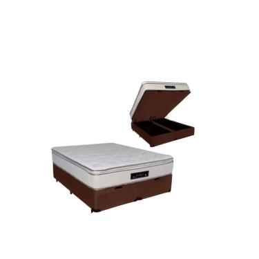 Imagem de Cama Box Baú Queen Sintético + Colchão Cloud Pillow Top Molas Ensacadas Luckspuma 158x198x74
