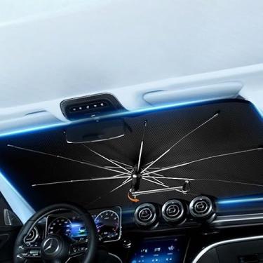 Imagem de Protetor solar de carro dourado preto, proteção UV retrátil e isolamento térmico para para-brisas dianteiro, protetor solar dobrável para janela de carro
