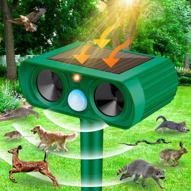 Imagem de Repelente ultrassônico de animais, dispositivos repelentes de veados, repelente de gatos ao ar livre, repelente de esquilos com sensor PIR e dispositivos repelentes de pássaros de luz intermitente ao