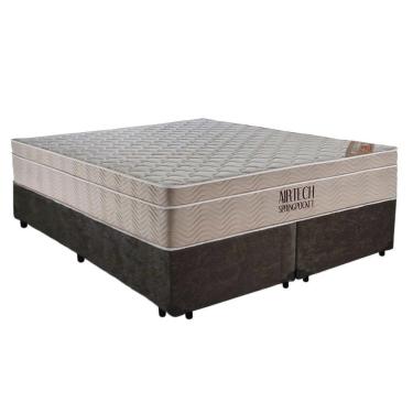 Imagem de Cama Box Casal Suede Bipartido + Colchão Ortobom Airtech Molas Ensacadas 138x188x65 Marrom