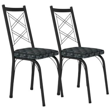 Imagem de Kit 2 Cadeiras Tubular Europa 143 Preto Assento Artef Mosaico Silver