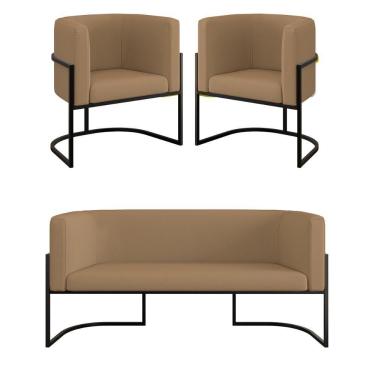 Imagem de Kit 2 Poltronas Sofá 2 Lugares Base De Metal Black Veludo Capuccino