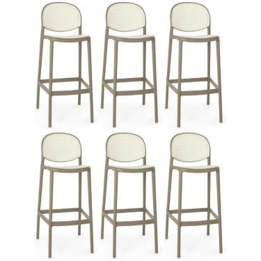 Imagem de Kit 6 Banqueta Alta Com Encosto Roma Em Polipropileno - Branco/cinza Escuro