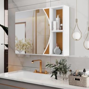 Imagem de Armário Banheiro Suspenso com Espelho e Nichos Laterais(Branco Flex)