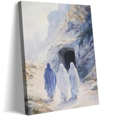Imagem de Arte de parede em tela cristã emoldurada, pôster de três marias na tumba de Jesus, pintura de pôsteres de impressão religiosa, para sala de estar, sala de oração, sala de jantar, 30 x 40 cm