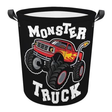 Imagem de Huryilo Cesto de lavanderia de desenho animado Monster Truck para meninos, cesto de roupas, brinquedos, caixa de armazenamento, quarto de crianças, banheiro
