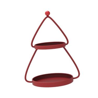 Imagem de Fenteer Bandeja de servir de 2 andares, suporte para, decoração natalina, pequena mesa lateral de ferro para sala de jantar, café, cozinha e sala de, Vermelho