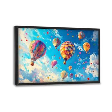 Imagem de Balão de ar quente grande arte de parede para sala de estar, balão de ar quente grande emoldurado, decoração de parede, pintura colorida em tela, arte moderna para sala de estar, quarto, escritório