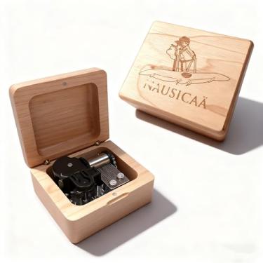 Imagem de Teykst Caixa de música de madeira feita à mão, design gravado, caixas musicais de bordo natural e nogueira, presentes para aniversário, Natal (A Lenda do Vento, Bordo)