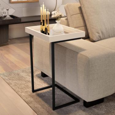 Imagem de Mesa De Apoio Lateral Sala De Estar 4774 Perola Pé De Ferro Preto