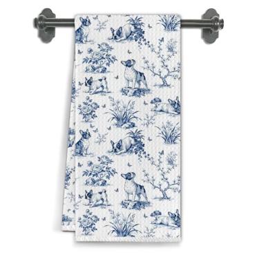 Imagem de Elefeltclave Chinoiserie Frenchie Toalhas de cozinha para cães, presentes de buldogue francês para mulheres, toalhas de prato de chá para decoração de cozinha, toalha de mão decorativa de cachorro