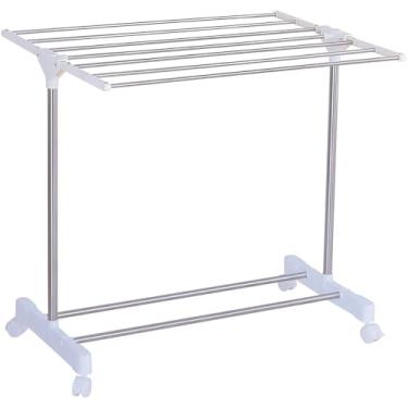 Imagem de Varal Dobrável de Chão, Aço e ABS, Branco, 70cm Altura x 74cm Largura, Design Compacto, com Rodízios, para Uso Interno e Externo, Secador de Roupas Portátil