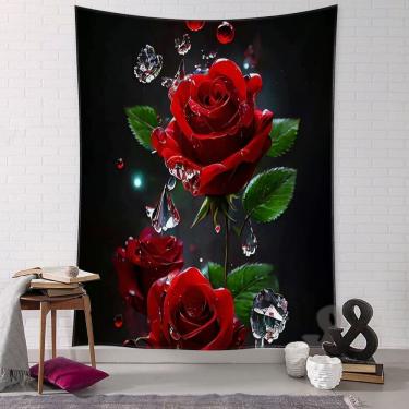 Imagem de Tapeçaria pendurada na parede com fundo vermelho rosa preto 150x130cm