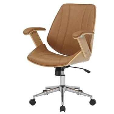 Imagem de Cadeira Giratória Kopenhagen Diretor Lisboa Fratini em Madeira Revestida em PU Caramelo Base Rodízio