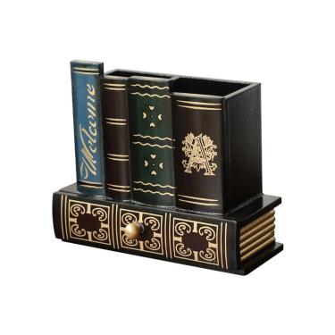 Imagem de Porta-canetas Porta-lápis Estilo Livro Vintage MDF de madeira