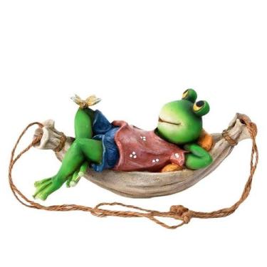 Imagem de Decoração de jardim Hammock Frog Statue Resin Relaxing Frog - yiweisai