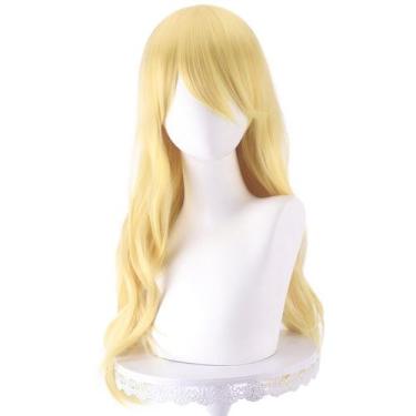 Imagem de Peruca de cosplay longa e ondulada, loira, 70 cm, sintética resistente