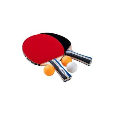 Imagem de Kit Ping Pong com 2 Raquetes, 3 Bolas, Rede 100cm, Suportes, Raquete em MDF 10mm e Borracha PU, para Adultos e Crianças