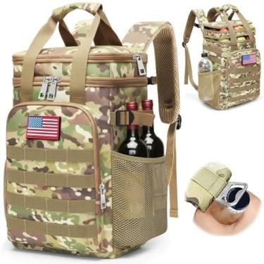 Imagem de Mochila térmica camuflada – Mochila tática térmica à prova de vazamento com armazenamento a seco, bolsa de gelo portátil de grande capacidade para homens e mulheres - perfeita para acampamento, praia
