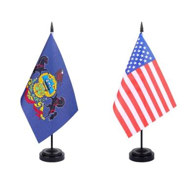Imagem de JBSJBS Bandeira de mesa da Pensilvânia EUA 30,5 cm, conjunto de luxo, bandeiras da Pensilvânia dos EUA, mini bandeiras de mesa de escritório do estado americano com base preta para decoração de mesa