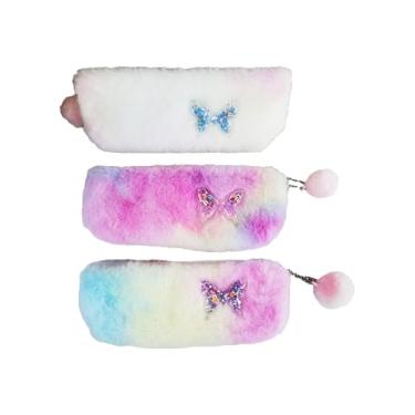 Imagem de Estojo Escolar VMP Plush RF05 – Pelúcia com Detalhe em Lantejoula “Borboletas”, Zíper Reforçado, Ideal para Canetas e Acessórios Escolares Criativos