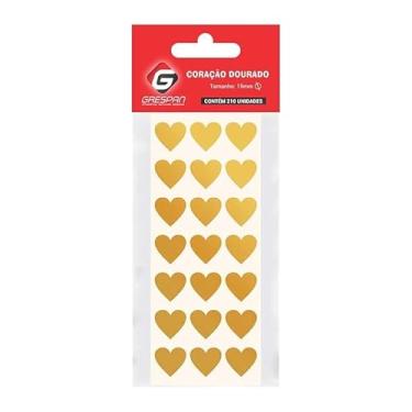 Imagem de ETIQUETA ADESIVA GRESPAN 15MM 10 FOLHAS CORACAO OURO PACOTE C/5
