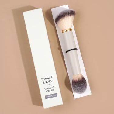 Imagem de 1 pincel de maquiagem profissional de duas pontas com cerdas sintéticas macias para maquiagem facial e olhos, adequado para todos os tipos de pele (branco)