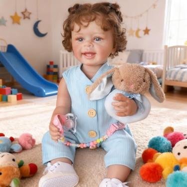 Imagem de Bebê Reborn Boneca Corpo de Silicone Menina Realista Pintado 55cm Original Olhos Azuis Com Acessórios