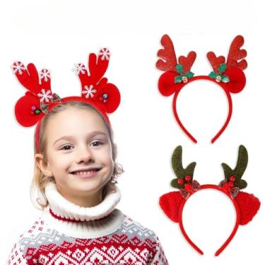 Imagem de Tiara de Natal com chifre de alce para decoração de cabelo para homens e mulheres, acessórios de cabelo para festa de Natal, decoração de presente de Natal, Tipo E, mini