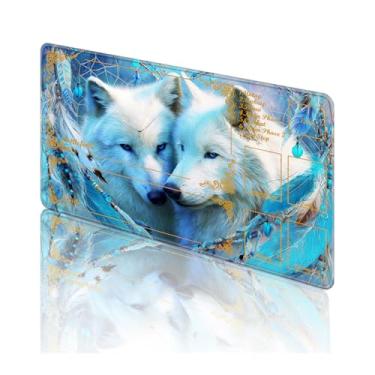 Imagem de TOEMZTFT Playmat for MTG, with Free Storage Bags,Game Mat 24 x 14 inches, TCG and Board Game Mat for Cards,Mousepad Desk Mats，White Wolves Dreamcatcher