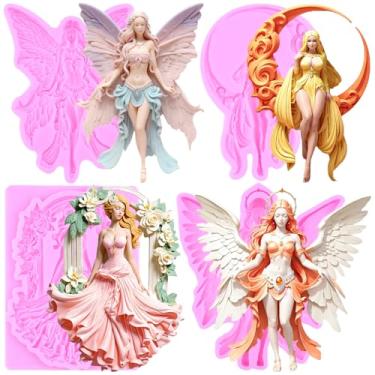 Imagem de MIYAHOUSE Molde de fondant de fada de flores para decoração de bolos, topo de cupcake, pasta de goma de chocolate, argila de polímero, conjunto de 4