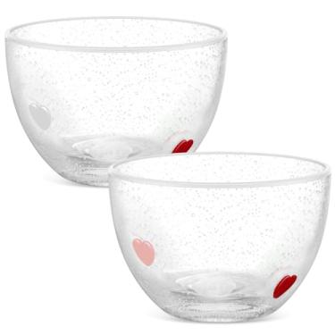 Imagem de Potchen Conjunto de 2 tigelas de lanche de coração para Dia dos Namorados, de vidro transparente, 400 ml, com design de coração, tigelas de servir, presentes para decoração de mesa de festa romântica