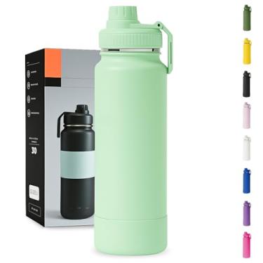 Imagem de Garrafa Térmica 1000ML - Duplamente Isolada, Aço Inox 304, Base Emborrachada Anti Derrapante, Mantém Bebidas Quentes por 12 Horas e Geladas por 24 Horas (Verde Pastel Slin)