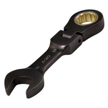 Imagem de Chave combinada de catraca de cabeça flexível de 15 mm - caixa de 72 dentes e chave inglesa aberta, cabeça flexível antiderrapante, aço CR-V tratado termicamente funciona em parafusos descascados e