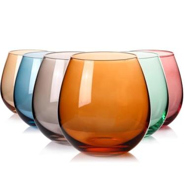Imagem de ELERGIFTS Conjunto de copos de vinho coloridos sem haste de 170 a 425 g, copos coloridos de cristal soprado à mão, copos multicoloridos, casamento, aniversário, Natal, presentes de inauguração de casa