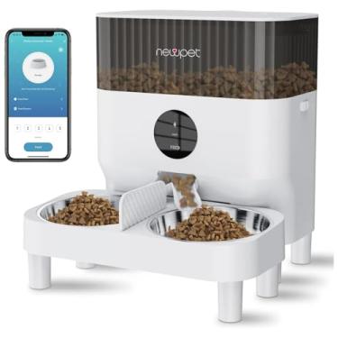 Imagem de 5L Alimentador Automatico Pet, Tuya WiFi Alimentador Automatico para 2 Gatos, Fácil de Programar Pequenos Animais, Altura da Tigela Ajustável