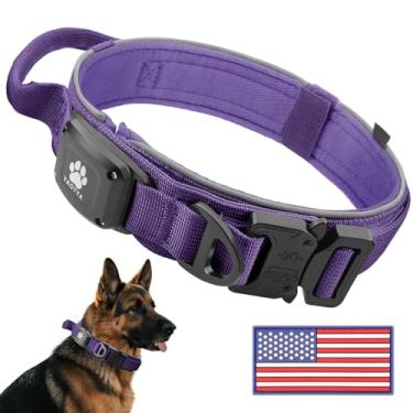 Imagem de IP68 à prova d'água para coleira AirTag, alça de controle confortável tática militar e fivela de metal e reflexiva, coleira GPS para cães Apple Air Tag, de médio a grande porte (roxo/G)