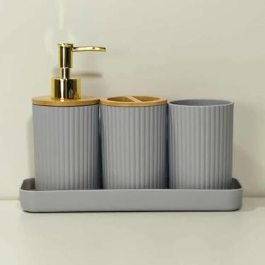 Imagem de Conjunto Lavabo Luxo 2 ou 4 Peças Kit Completo para Pia de Banheiro Moderno(Kit4 listras circulares Cinza)