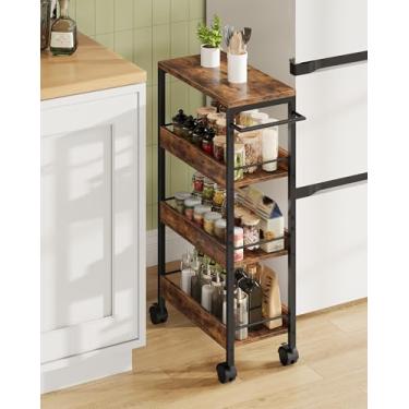 Imagem de CHOEZON Carrinho de armazenamento fino de 4 camadas, carrinho de cozinha de 23 cm, carrinho de rodinhas fino com alça e trilhos de proteção, armário fino para espaços pequenos, para sala de jantar