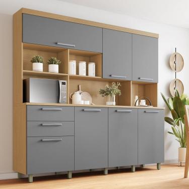 Imagem de Armário de Cozinha 7 Portas 2 Gavetas 210cm 100% Mdf Nobreza Carvalho/Titânio