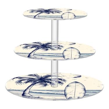 Imagem de Blueangle Suporte redondo de cupcake de 3 camadas – Torre de sobremesa de acrílico para prancha de surfe, suporte de sobremesa em camadas antiderrapante para chá de bebê, aniversário, festa de