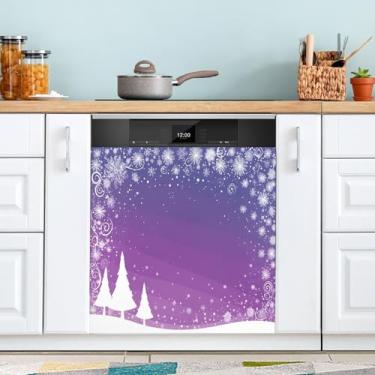 Imagem de ATTX Capa magnética branca para lava-louças para árvores de Natal, 58,4 cm C x 66 cm A, decoração da capa da máquina de lavar louça, decalques de armário doméstico e eletrodomésticos adesivos #361