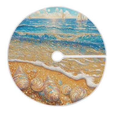Imagem de Blueangle Saia para árvore de Natal de praia marítima de 119,9 cm - poliéster macio e resistente a rugas, decoração de férias para festas de Natal, árvore festiva e decoração de casa (488)