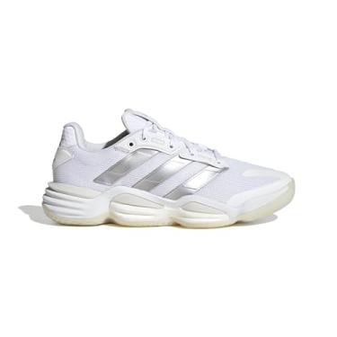 Imagem de Adidas Tênis feminino Stabil 16 para uso interno, Branco/Prata Metálico/Cinza, 34