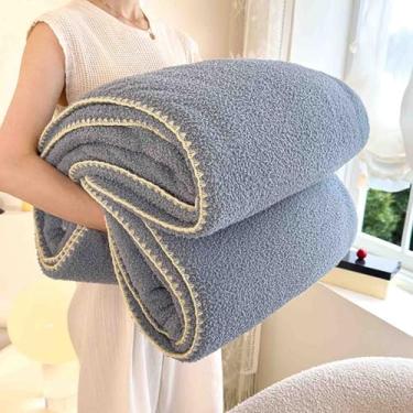 Imagem de Cobertores e mantas de lã femininos masculinos para cama adulto longo casal solteiro para sofá de inverno xale de lã dupla face grosso e quente inverno macio e confortável (azul, 200 x 230 cm)