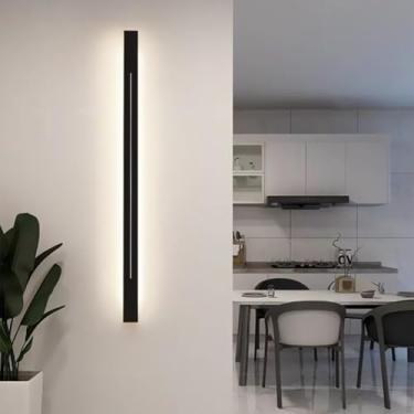 Imagem de GZZBMY LED apliques de parede modernos minimalistas longas candeeiros de parede de metal acrílico interior iluminação para quarto cabeceira sala de estar escadas corredor (luz neutra preta, 120 cm)