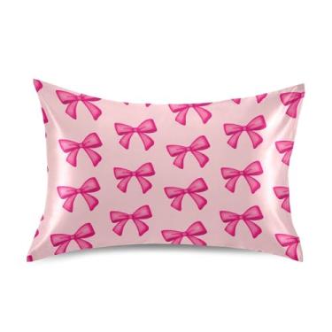 Imagem de SEHANY Capas de almofada de seda com laço rosa para cabelo e pele, capas de almofada de cetim respiráveis macias e refrescantes com fecho de envelope, tamanho king (50,8 x 101,6 cm)