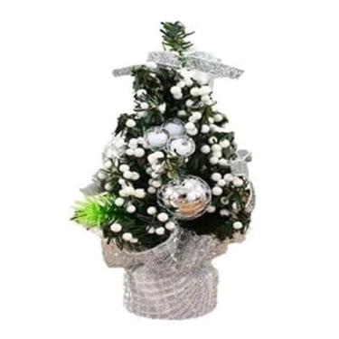 Imagem de Mini decoração de mesa de árvore de Natal de 20 cm, enfeite de festa de Natal para decoração de casa planta artificial (branca)